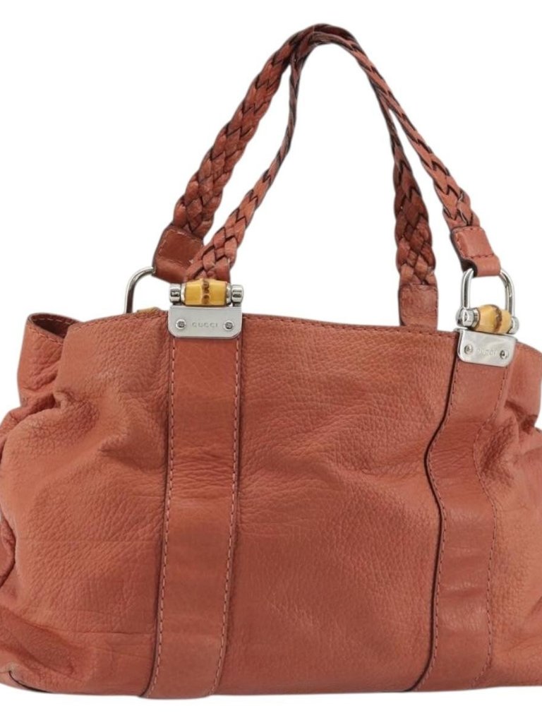 Gucci Bamboo Tote Bag Leather Pink Silver 232947 Auth 164494